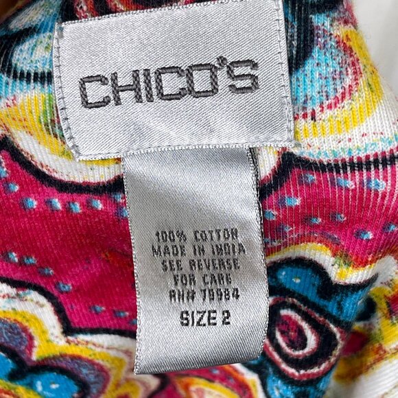 Chico's Floral Art Top Shirt Women’s Size 1 Medium Lightweight Boho Print Blouse - Picture 2 of 8